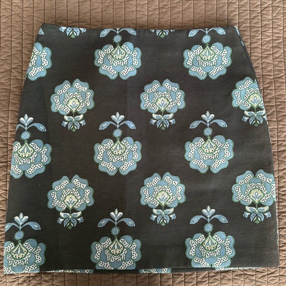 Loft Blue Floral Jacquard Print Skirt 10 floral mini